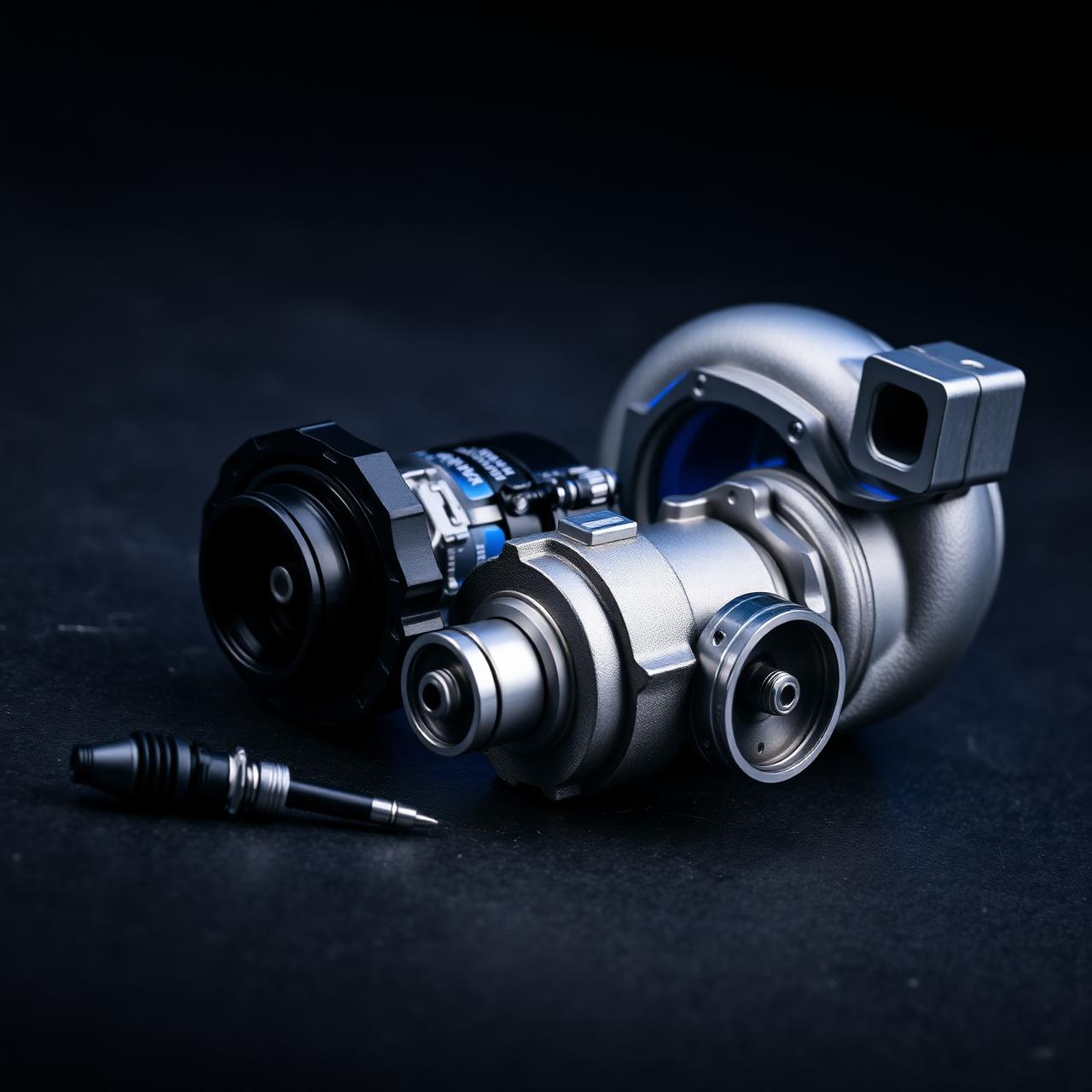 Turbo e inyector sobre superficie metálica